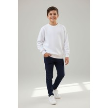 Evavi Erkek Çocuk Baskısız 2 Renk Bisiklet Yaka Beyaz Sweatshirt ve Lacivert Eşofman Altı Takımı