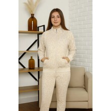 GMG Collection Baby Kız Çocuk Leoparlı Fermuarlı Krem Eşofman Takımı 11YAŞ,12YAŞ,13YAŞ,14YAŞ