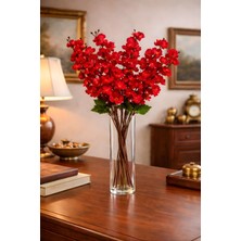 1 Adet Yapay Bahar Dalı Japon Kiraz Çiçeği – Kırmızı 9 Dallı Çiçek, Ev Vazo Aranjmanı, 57 cm