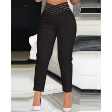 Etiler Collection Kadın Yüksek Bel Çapraz Şerit Detaylı Ithal Krep Pantolon