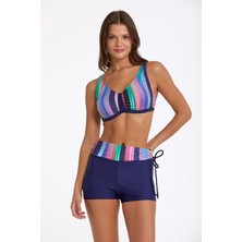 Argento Kadın Laci Çizgi Desenli Çıkarılabilir Kaplı  Şortlu Bikini Takımı