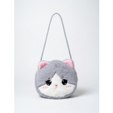 Mollycrush Kız Çocuk Kedi Figürlü Peluş Çanta – Gri Kawaii Omuz Çantası