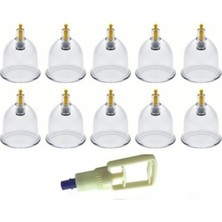 Macgon 7 cm 10 Adet Kupa Vakumlu Çekme Masaj Aleti Seti 1 Adet Vakum Pompası