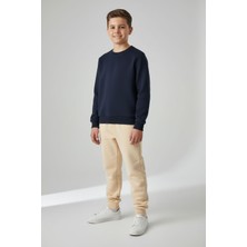 Evavi Erkek Çocuk Baskısız 2 Renk Bisiklet Yaka Lacivert Sweatshirt ve Krem Eşofman Altı Takımı