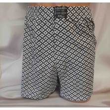 Shine Elagance Siyah Desenli %100 Cotton Beli Lastikli Tek Düğmeli Penye Erkek Boxer