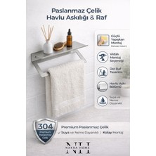 Nakra Home Raflı Havlu Askılığı Paslanmaz Çelik Yapışkanlı Vidalı Banyo Raflı Havluluk