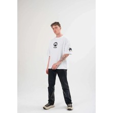 Giyim Center Erkek Bisiklet Yaka Baskılı Oversize Kısa Kol  T-Shirt - Beyaz