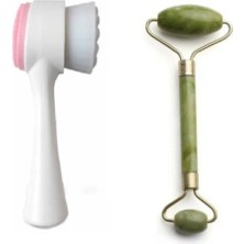 Macgon Cilt Temizleme Fırçası + Yeşim Taşı Yüz Masaj Aleti Yeşil