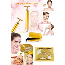 Macgon Yüz Bakım Masaj Seti Titreşimli T Gold Masaj Aleti ve Gözaltı Kolojen Gold Maske Yüz Cilt Bakım
