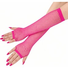 EkoAlışverişDünyam Retro Neon Fuşya File Parmaksız Eldiven 26 cm