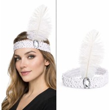 Store Mania Ieg™ Beyaz Tüylü Retro Çarliston Saç Bandı - 70-80-90’lar Parti Tacı