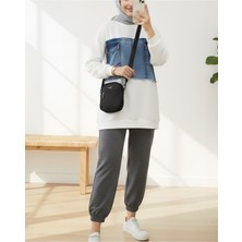 Modamorfo Yuvarlak Yaka Önü Kot Cep Detaylı Sweat -Beyaz