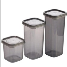 EkoAlışverişDünyam 3 Adet 3 Boy Plastik Kavanoz Saklama Kabı Kapaklı Kare Model