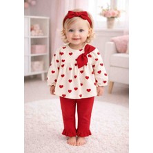 Mini Cayzen Baby Kız Bebek Kalpli Fiyonklu Bandana 3'lü Takımı