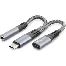 Azrlya Type-C To 3.5 mm + Type-C Araç Şarj Ayırıcı Kablo - Siyah GJ-018