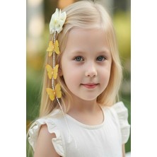 Caş Dekorasyon Sarı Renk Kelebekli Incili Çocuk Yan Toka