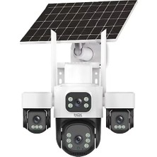 INOX-X14 4 Lensli Panoramik Solar 4g Ptz Kamera | E-Sım Uyumlu, Dahili Bataryalı ve Çift Yönlü Sesli Dış Mekan Ip Kamera