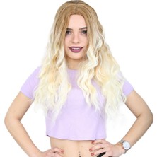 Virtustore Su Dalgası Uzun Perçemsiz Fiber Sen Peruk / Balköpüğü / Platin Ombreli