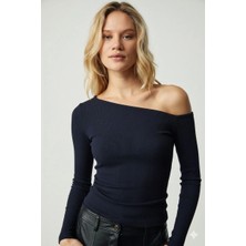 Virtustore Asimetrik Yaka Bluz Lacivert Pt