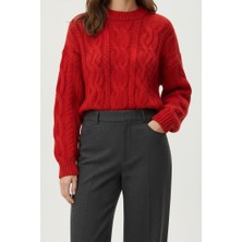 Rosa By Belle Kadın Kırmızı Kazak Crop Model Örgü Triko Uzun Kollu