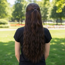 Virtustore Fiber Sen Kabarık Dalgalı Yarım Ay + 2 Yan Çıt Çıt / Koyu Kahve