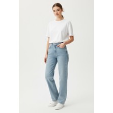 Rosa By Belle Kadın Açık Mavi Yüksek Bel Wide Leg Bol Paça Jean Pantolon 26887