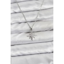 316L Çelik Zincir Gümüş Renk Kutup Yıldızı Model Zirkon Taşlı Kadın Kolye