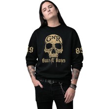 Fuddy Moda Unisex Oversize Guns N Roses Gnr 1985 Kol Baskılı Bisiklet Yaka Kapüşonsuz Sweatshirt
