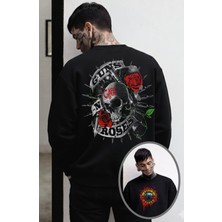 Fuddy Moda Unisex Oversize Gnr Guns N Roses Sırt Baskılı Bisiklet Yaka Kapüşonsuz Sweatshirt
