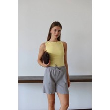 Virtustore Müslin Kumaş Şort Bağcıklı Gri Pt