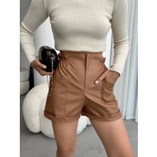 Virtustore Beli Lastikli Deri Şort Kahve H24605