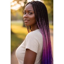 Caş Dekorasyon Siyah Üç Renk Ombreli Afrika Örgüsü Box Braid Sentetik Saç 60CM 100GR