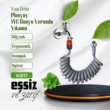 Plasyay Spiral Wc Banyo Veranda Yıkama Bahçe Sulama Hortum Seti Kelepçe Adaptörlü 4 Metre gri