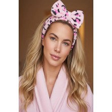 Caş Dekorasyon Pembe Renk Leopar Desenli Peluş Saç Bandı