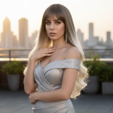 Virtustore Kahküllü Uzun Dalgalı Fiber Sen Peruk / Küllü Açık Kahve / Platin Ombreli