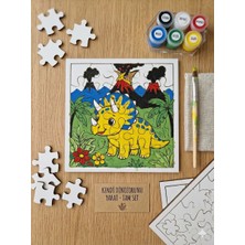 Hobi Universe 25 Parça Boyanabilir Ahşap Puzzle Seti Dinozor Eğitici Eğlenceli Hobi Kiti 6 Renk Boya Fırça Dahil