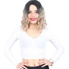 Virtustore Fiber Sen Kısa Dalgalı Perçemsiz Peruk / Siyah / Küllü Bebek Sarı Ombreli