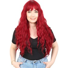 Virtustore Perçemli Uzun Su Dalgası Fiber Sen Peruk / Kızıl