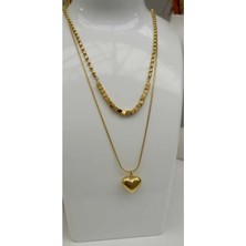 1.sınıf Çelik Kararma Yapmaz Gold Çift Zincir Kolye