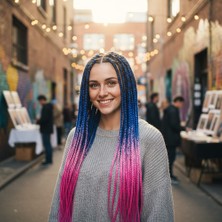 Virtustore Afrika Örgüsü ve Rasta Için Sen Ombreli / Mavi / Açık Pembe / Lila