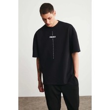Alfanora Unisex Baskılı Oversize Kısa Kol  T-Shirt - Siyah