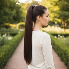 Virtustore Bağlamalı Düz At Kuyruğu / Kahve Karamel