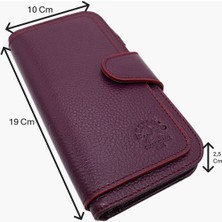 Westpolo Hakiki Deri Bol Kart ve Fermuarlı Bölümlü Patlı Kadın Cüzdanı - Mürdüm