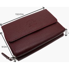 Westpolo Hakiki Deri Kağıt Para, Bozuk Para ve Bol Kart Bölmeli Fermuarlı Kadın Cüzdanı - Bordo