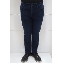 Hacker Fistan Store Erkek Lacivert Normal Bel Normal Kesim Boru Paça Büyük Beden Jean Pantolon