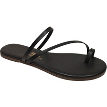 Tkees Kadın Klasik Siyah Parmak Geçmeli Şık Günlük Terlik