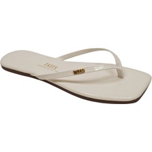 Tkees Kadın Kare Burun Crocodile Beyaz Logolu Şık Günlük Terlik