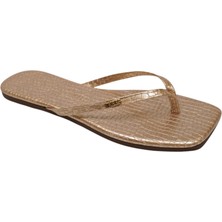 Tkees Kadın Kare Burun Crocodile Gold Logolu Şık Günlük Terlik