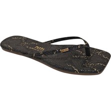 Tkees Kadın Kare Burun Siyah Yılan Desenli Şık Günlük Terlik