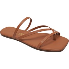 Tkees Kadın Kare Burun Camel Çapraz Bantlı Şık Günlük Terlik